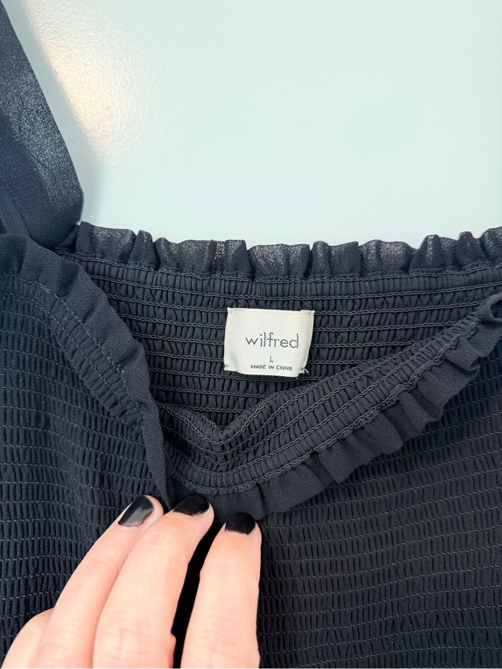 Wilfred Black Tie-Shoulder Smocked Midi Dress - Picture 3 of 3